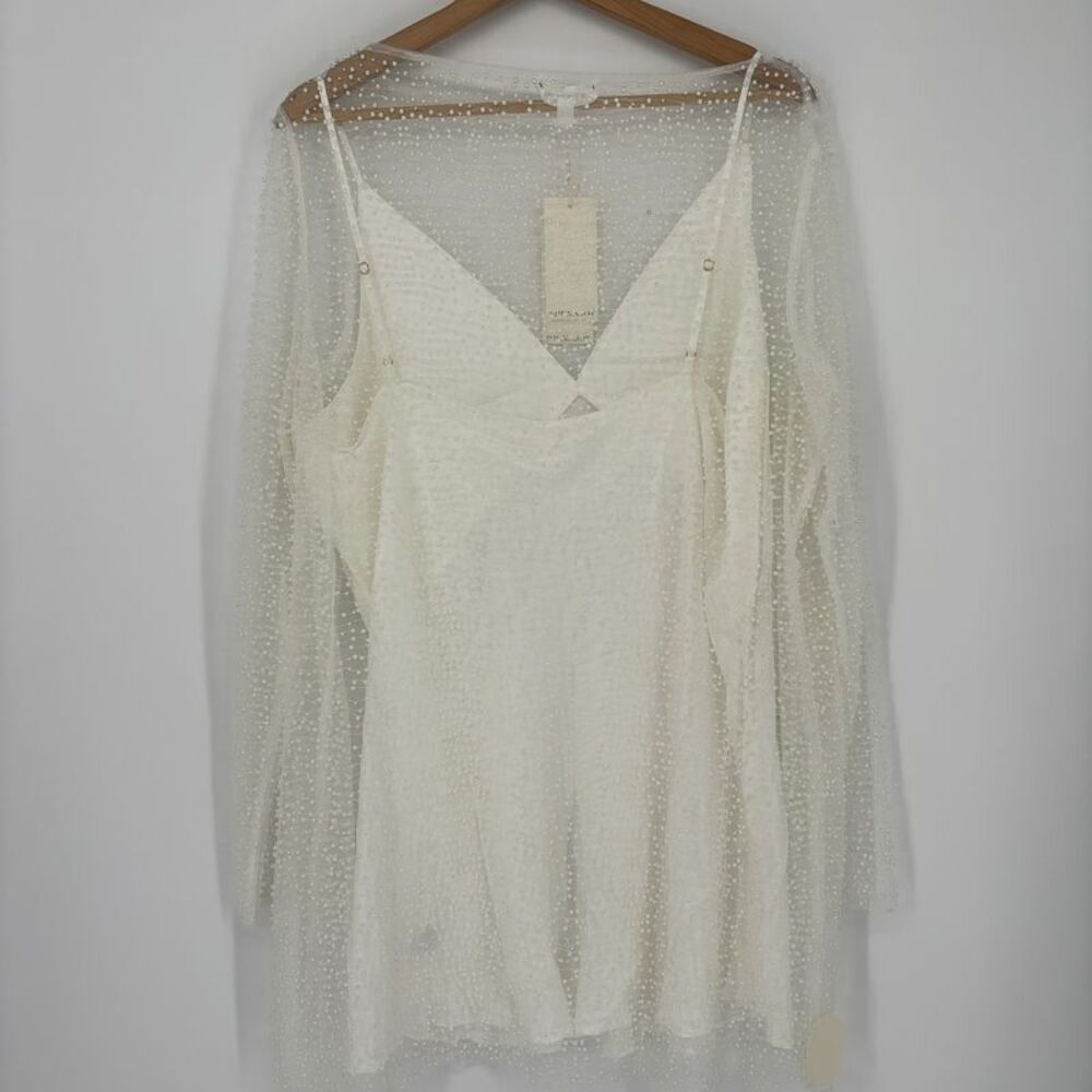 Shona Joy White Pearl-Overlay Mini Dress